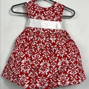 Kelly's Kids red and White Baby Dress with satin sash size 12 months